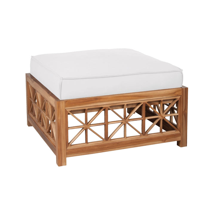 Teak Lattice Square Ottoman Cushion - White Image 1