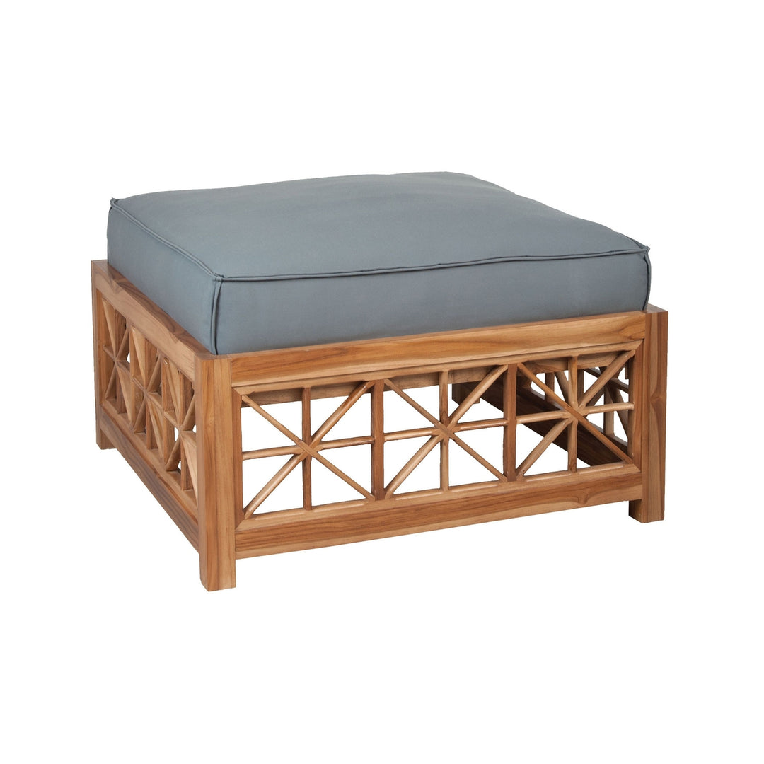 Teak Lattice Square Ottoman Cushion - Gray Image 1