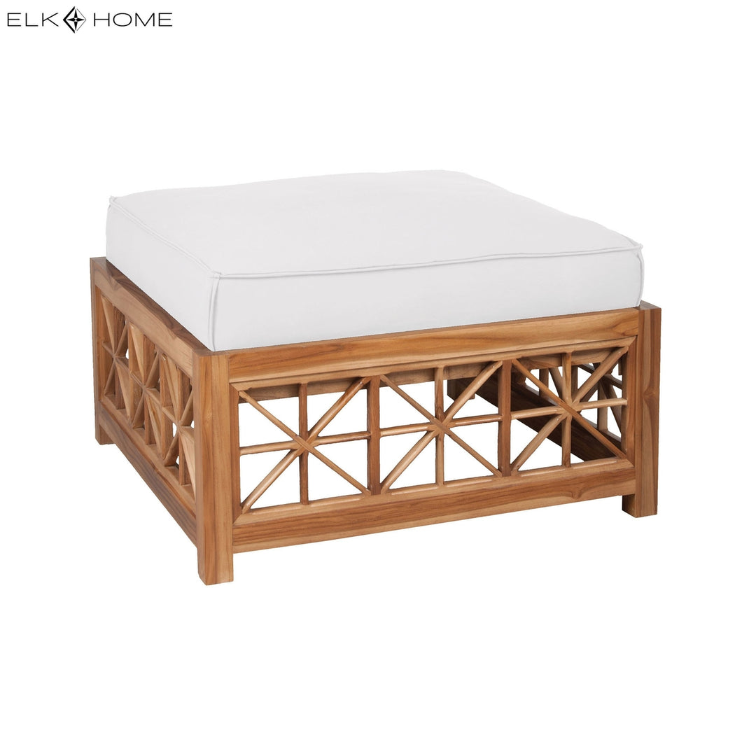 Teak Lattice Square Ottoman Cushion - White Image 2