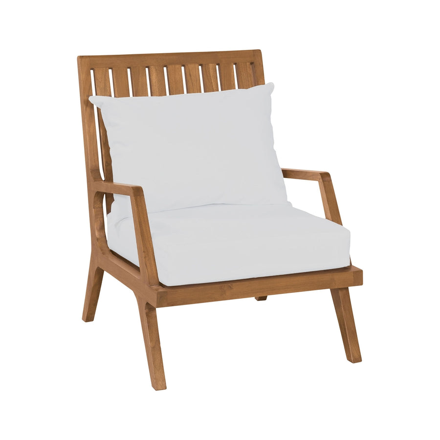 Teak Patio Lounge Chair Cushions in White Image 1