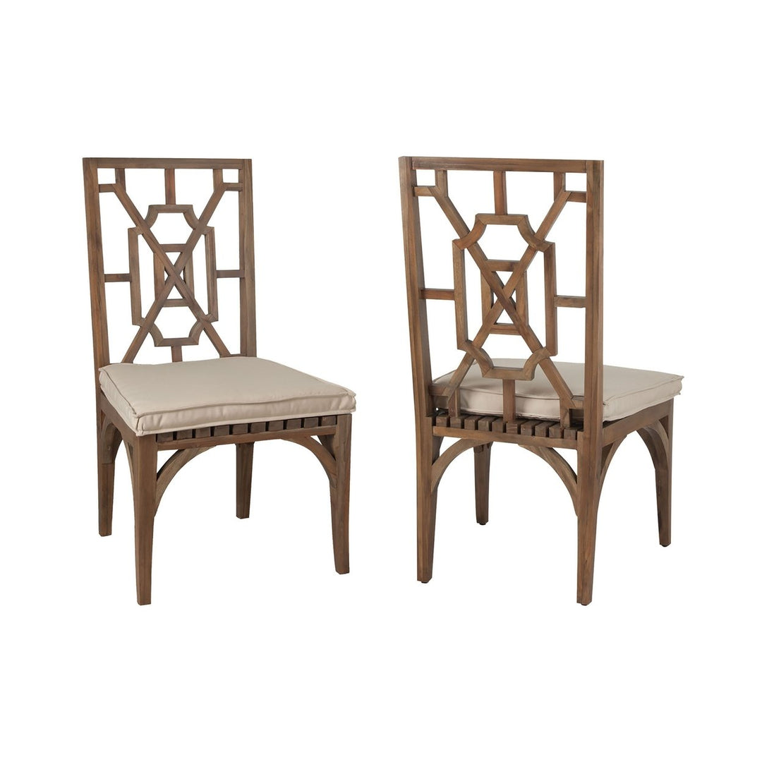 Teak Patio Dining Chair Cushion in Cream Image 1