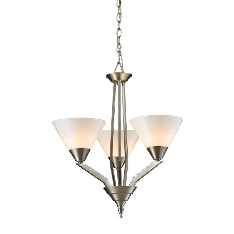 Tribecca 3-Light Chandelier in Brushed Nickel with White Glass Image 1