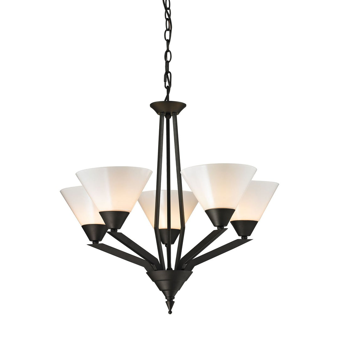 Tribecca 5-Light Chandelier in Oil Rubbed Bronze with White Glass Image 1