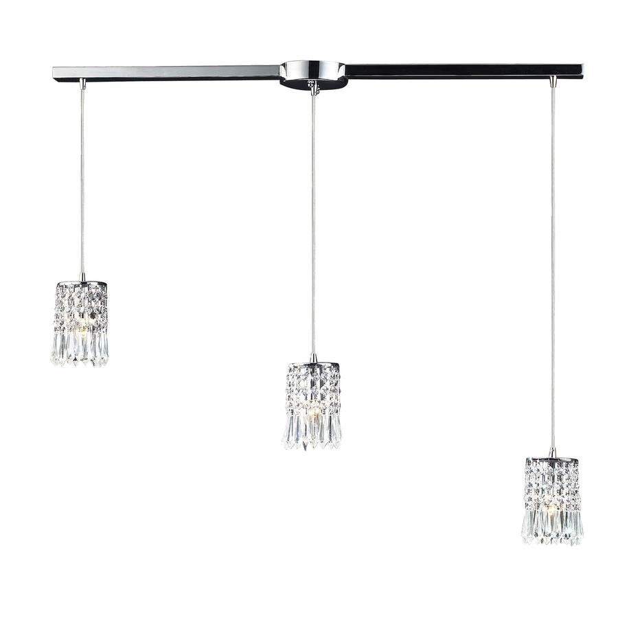 Optix 3-Light Linear Mini Pendant Fixture in Polished Chrome with 32% Lead Crystal Image 1