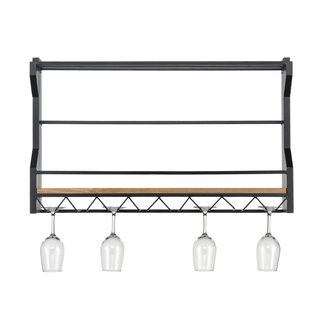 Wavertree Hanging Wine and Glass Rack in Black and Natural Fir Wood Image 1