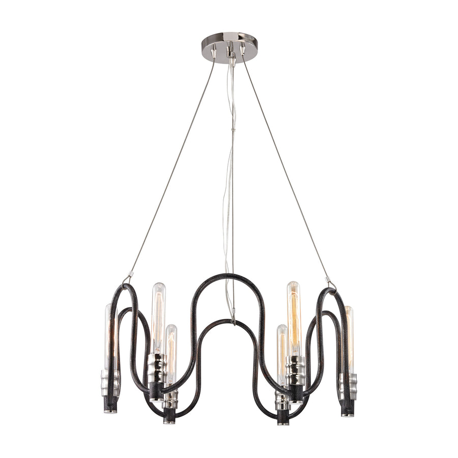 Continuum 6 Light Chandelier in Silvered Graphite with Polished Nickel Accents Image 1