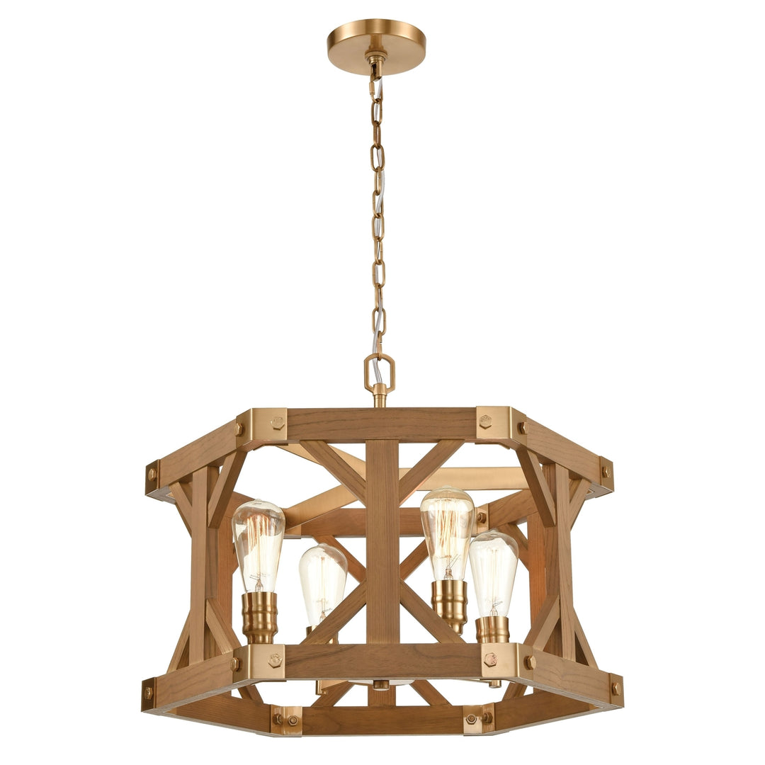 Structure 23 Wide 4-Light Chandelier - Medium Oak Image 1