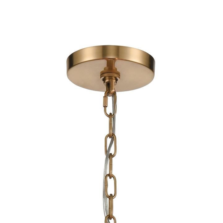 Wooden Barrel 25 Wide 6-Light Chandelier - Satin Brass with Slatted Wood Shade in Medium Oak Image 4