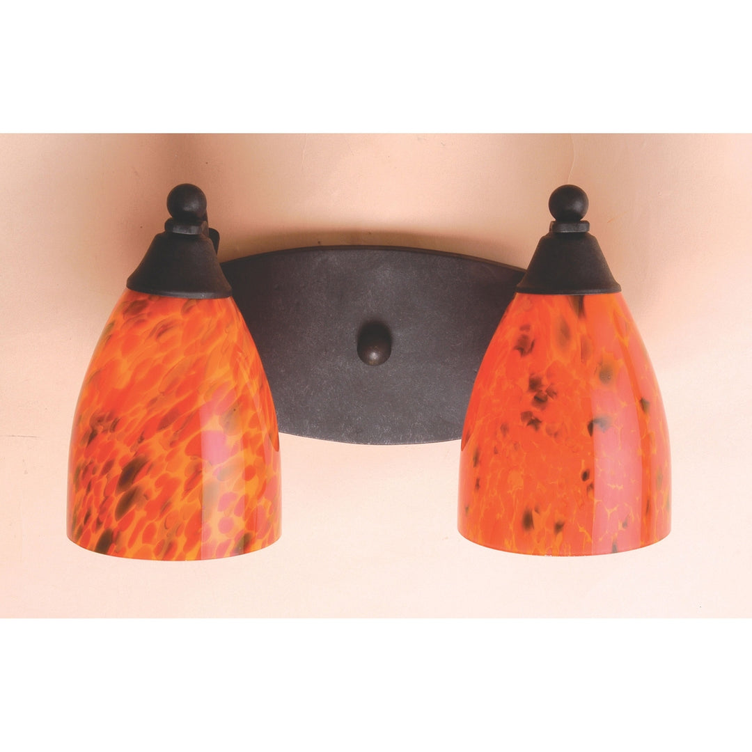 Classico 14 Wide 2-Light Vanity Light - Dark Rust with Fire Red Glass Image 1