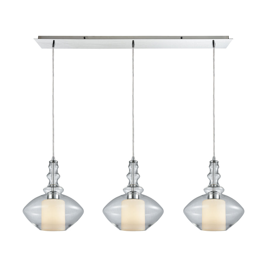 Alora 3-Light Linear Mini Pendant Fixture in Chrome with Clear and Opal White Glass Image 1
