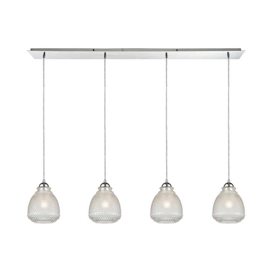 Victoriana 4-Light Linear Pendant Fixture in Polished Chrome with Clear Crosshatched Glass Image 1