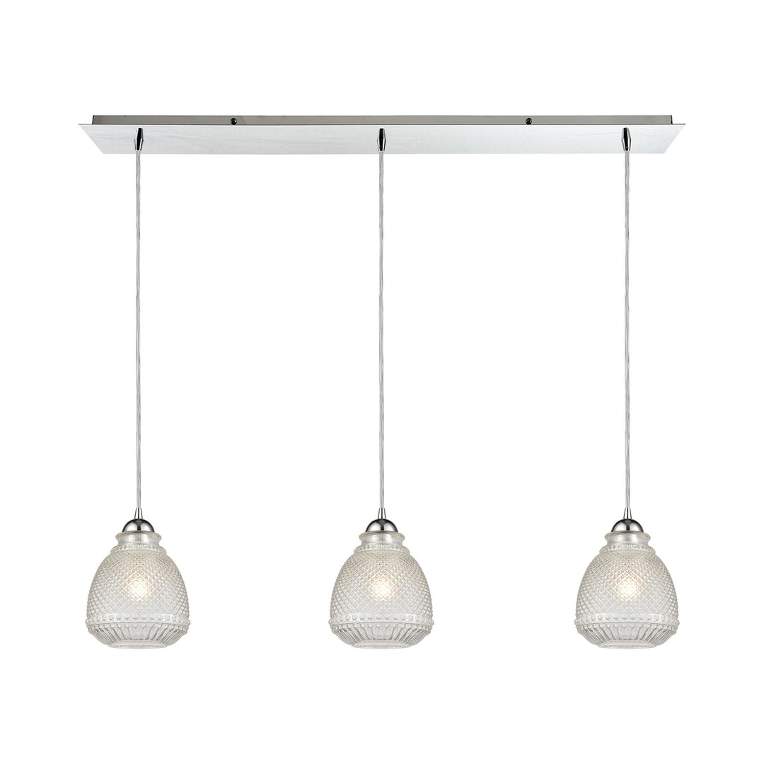 Victoriana 4-Light Linear Pendant Fixture in Polished Chrome with Clear Crosshatched Glass Image 3