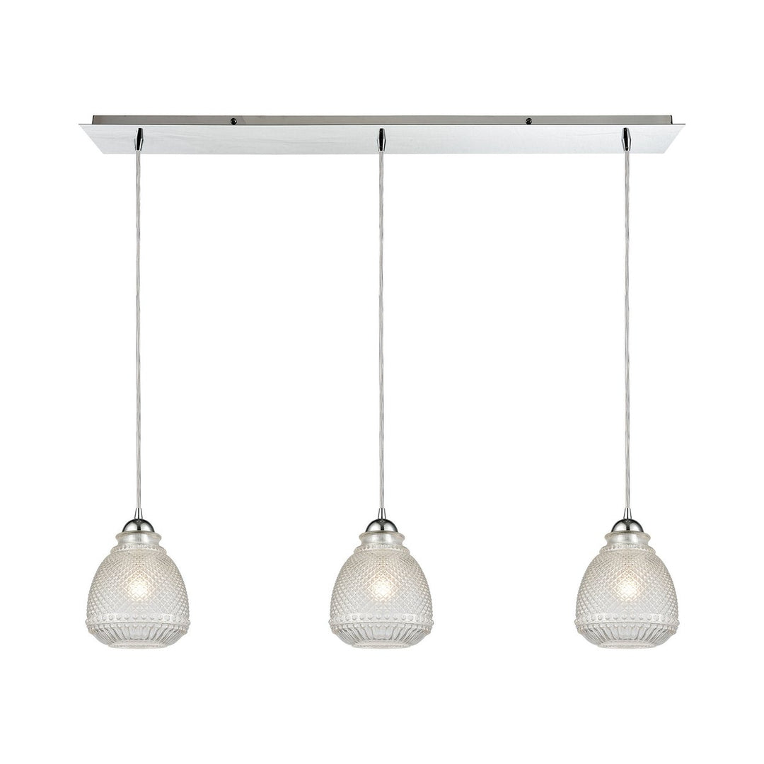 Victoriana 4-Light Linear Pendant Fixture in Polished Chrome with Clear Crosshatched Glass Image 1