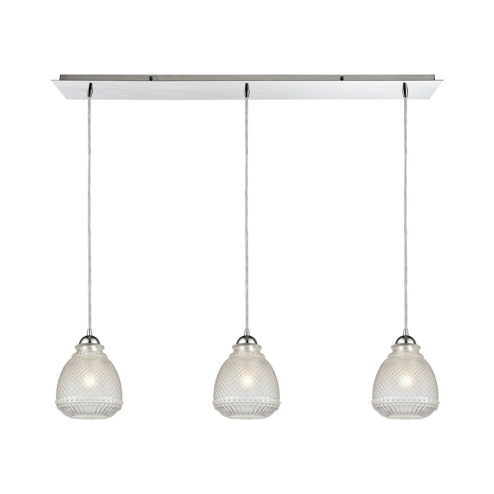 Victoriana 4-Light Linear Pendant Fixture in Polished Chrome with Clear Crosshatched Glass Image 1