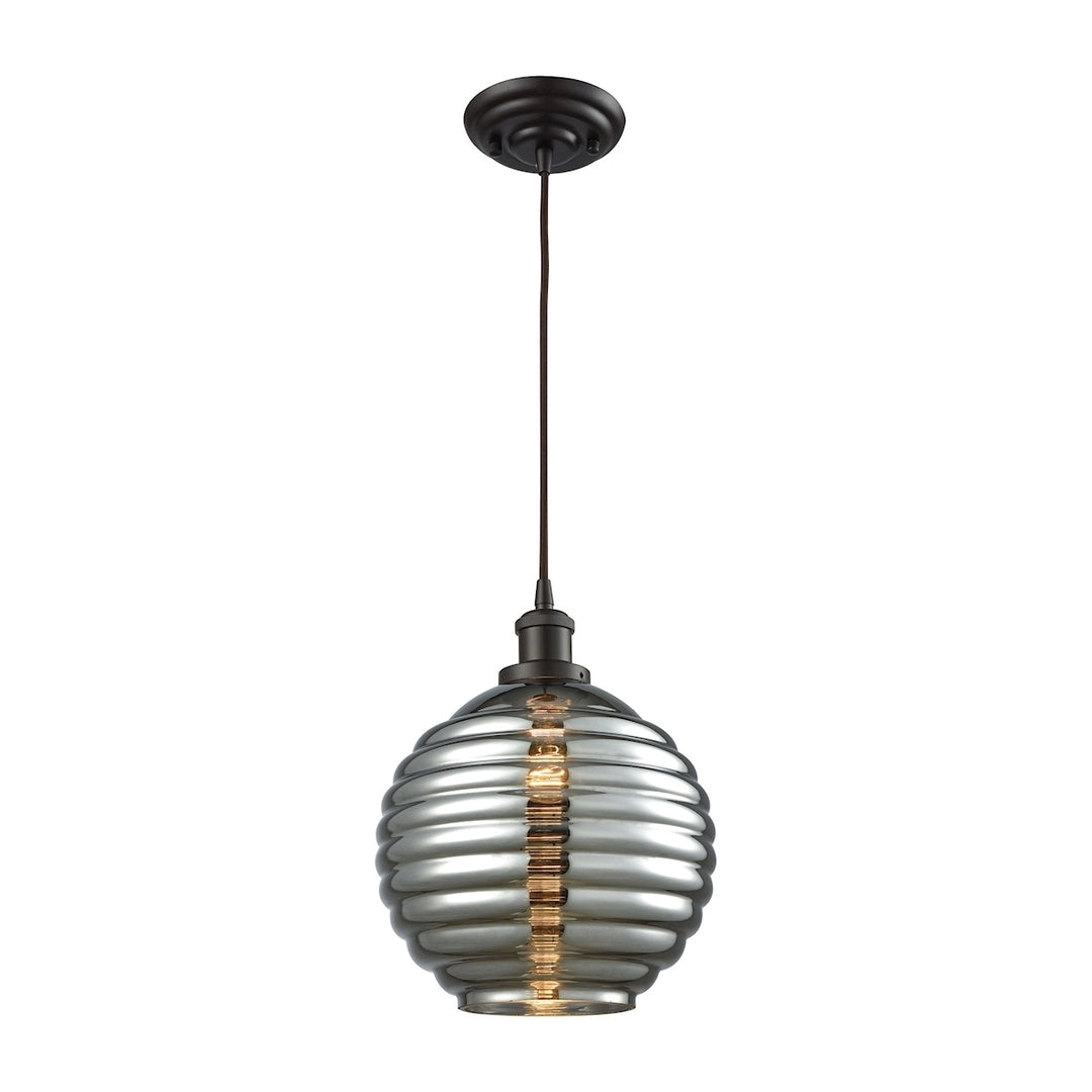 Ridley 1-Light Pendant in Oil Rubbed Bronze with Smoke Plated Beehive Glass Image 1