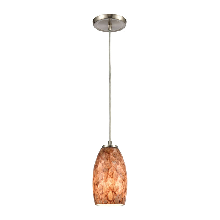 Natures Collage 5 Wide 1-Light Mini Pendant - Satin Nickel with Feathered Brown Glass Image 1