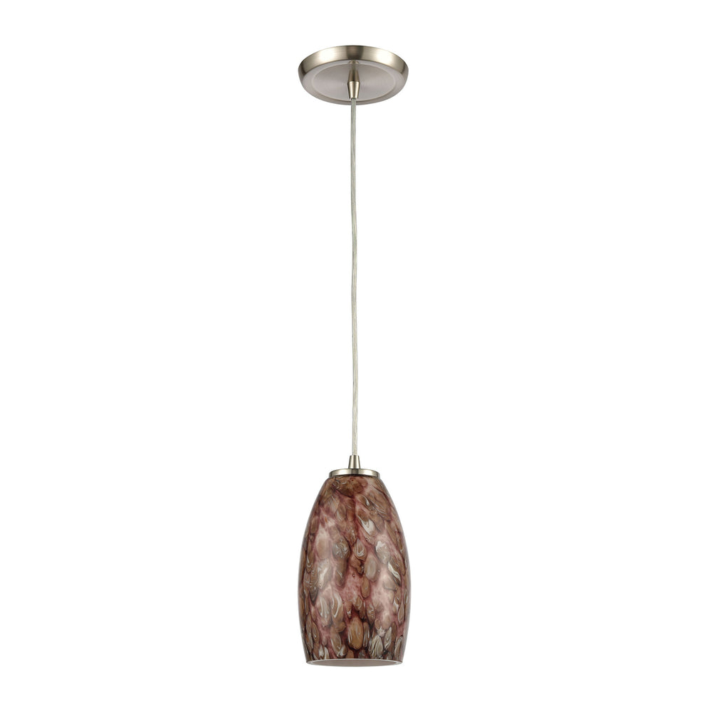 Natures Collage 5 Wide 1-Light Mini Pendant - Satin Nickel with Feathered Brown Glass Image 2