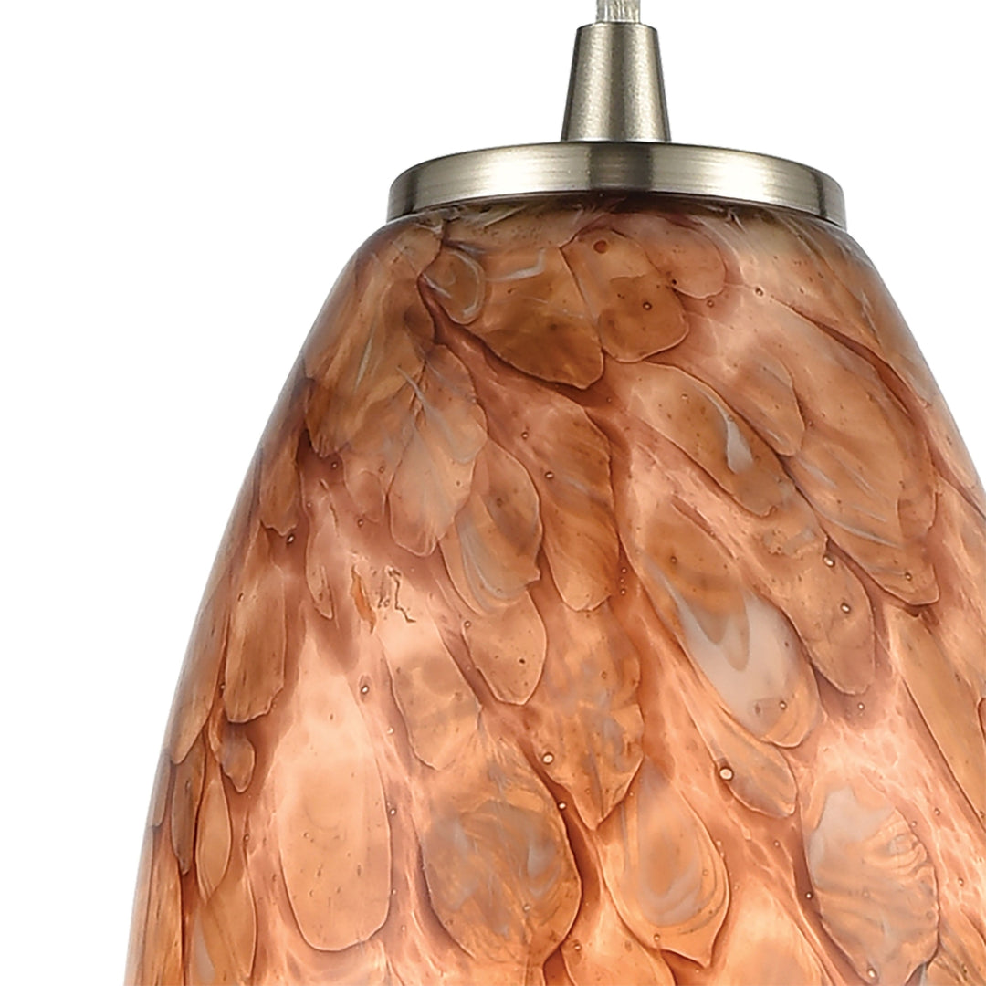 Natures Collage 5 Wide 1-Light Mini Pendant - Satin Nickel with Feathered Brown Glass Image 3