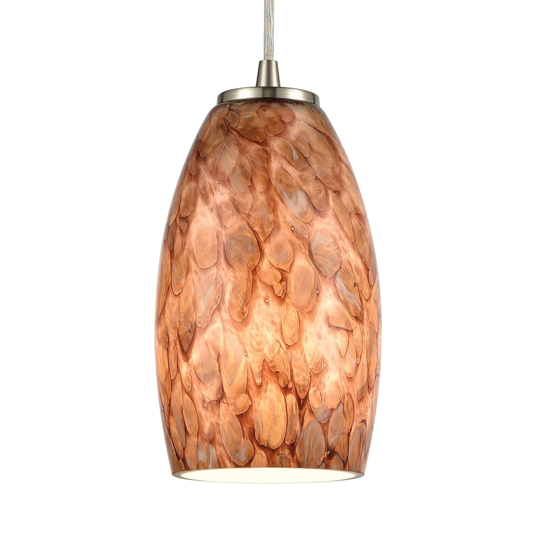 Natures Collage 5 Wide 1-Light Mini Pendant - Satin Nickel with Feathered Brown Glass Image 4