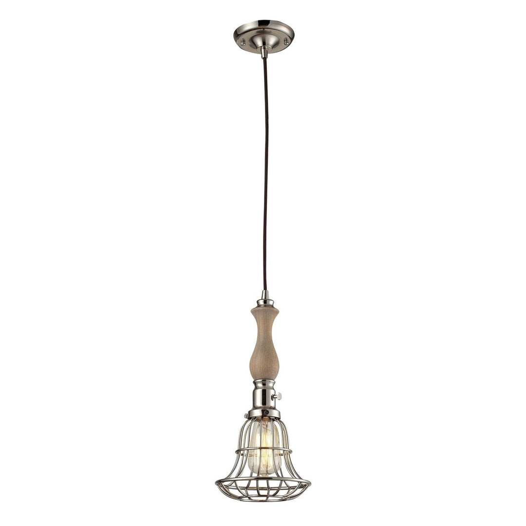 1 light wood pendant in Polished Nickel Image 1