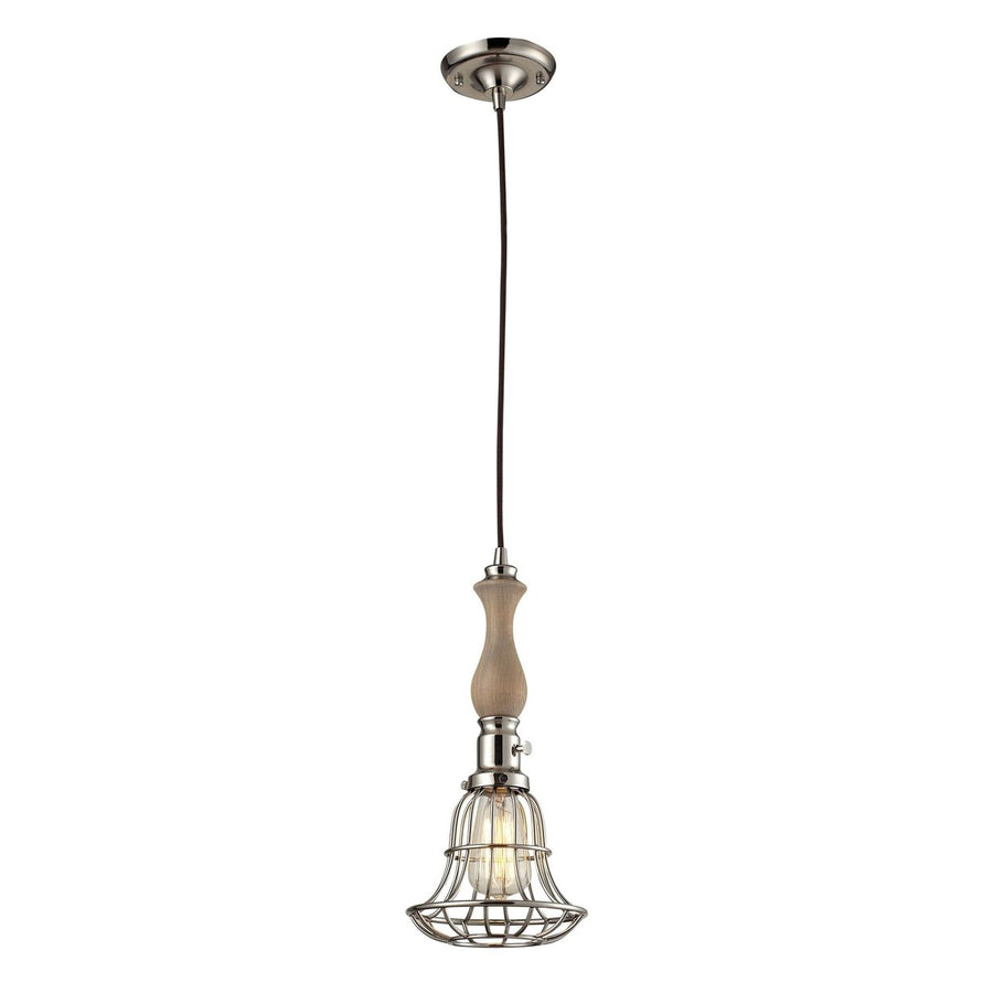 1 light wood pendant in Polished Nickel Image 1