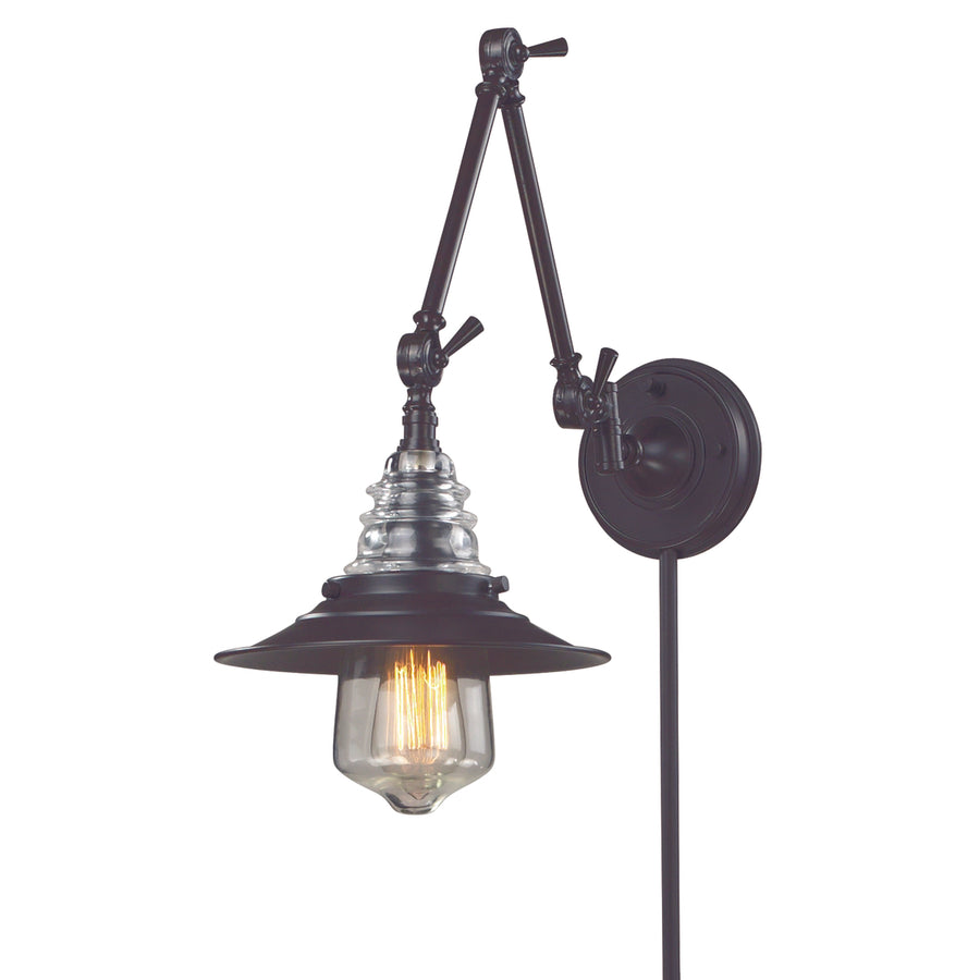 Insulator Glass 1-Light Swingarm Wall Lamp in Oiled Bronze Image 1