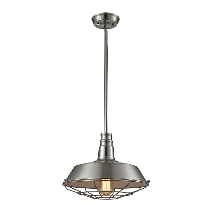 Warehouse Pendant 1-Light Pendant in Satin Nickel with Metal Shade and Cage Image 1