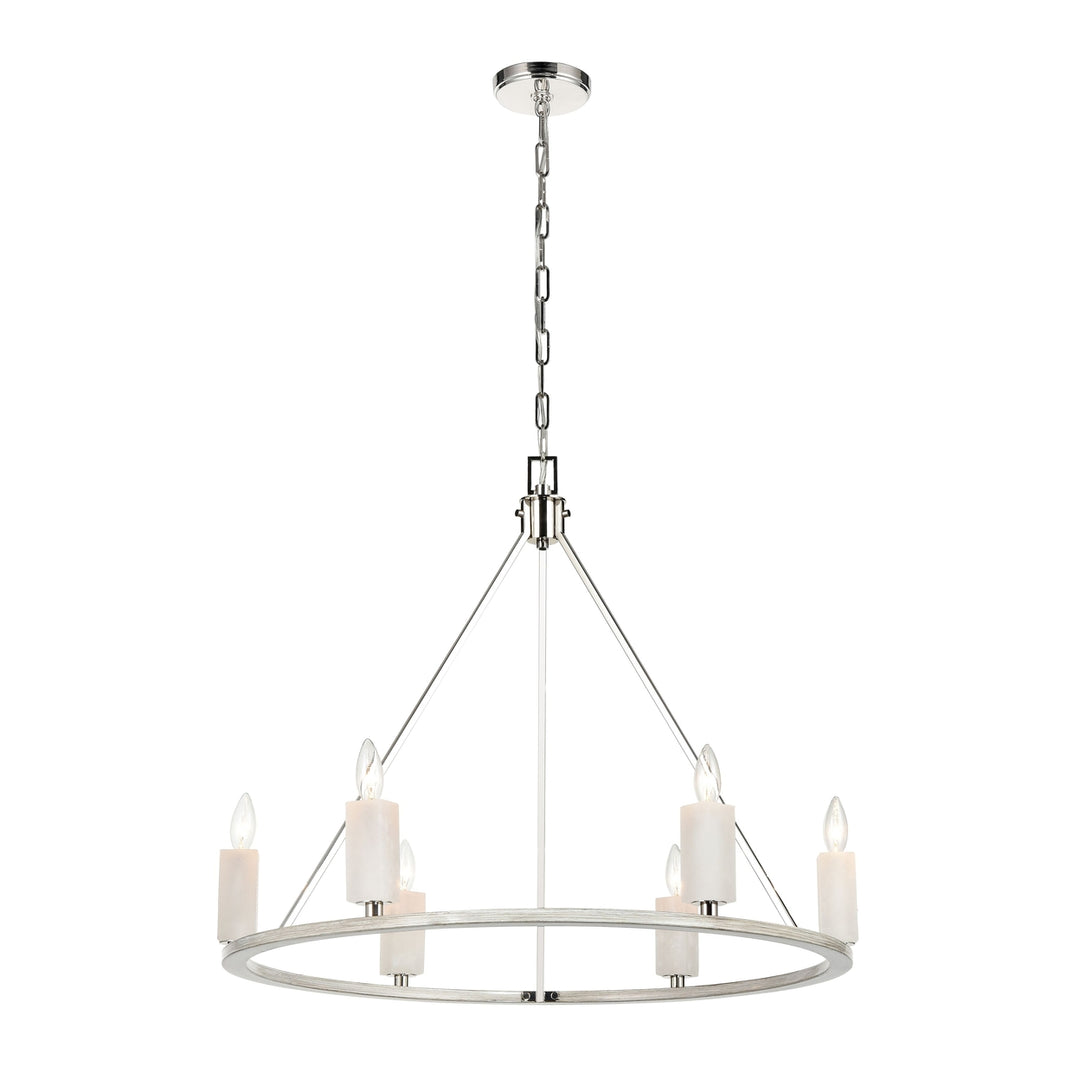 White Stone 30 Wide 6-Light Chandelier - Polished Nickel Image 1