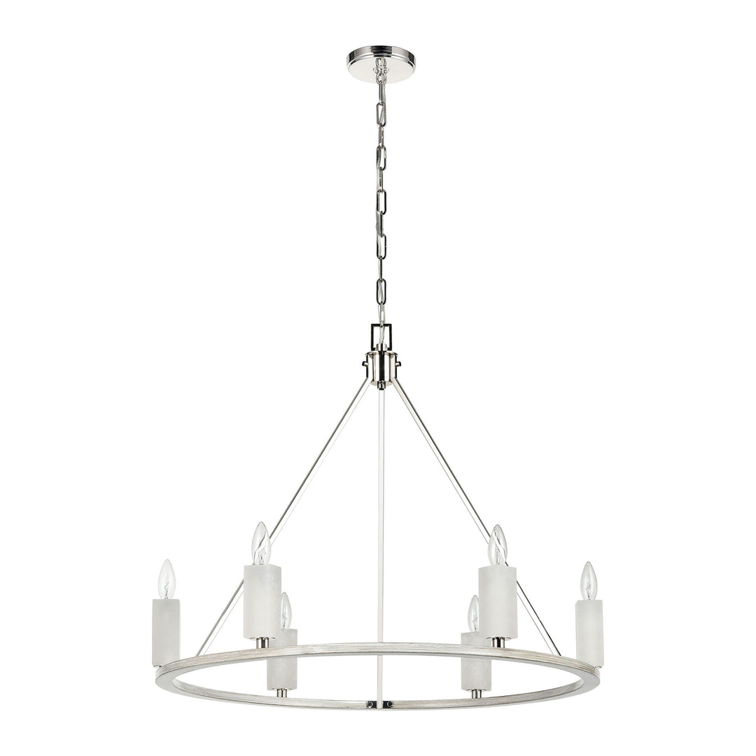 White Stone 30 Wide 6-Light Chandelier - Polished Nickel Image 2