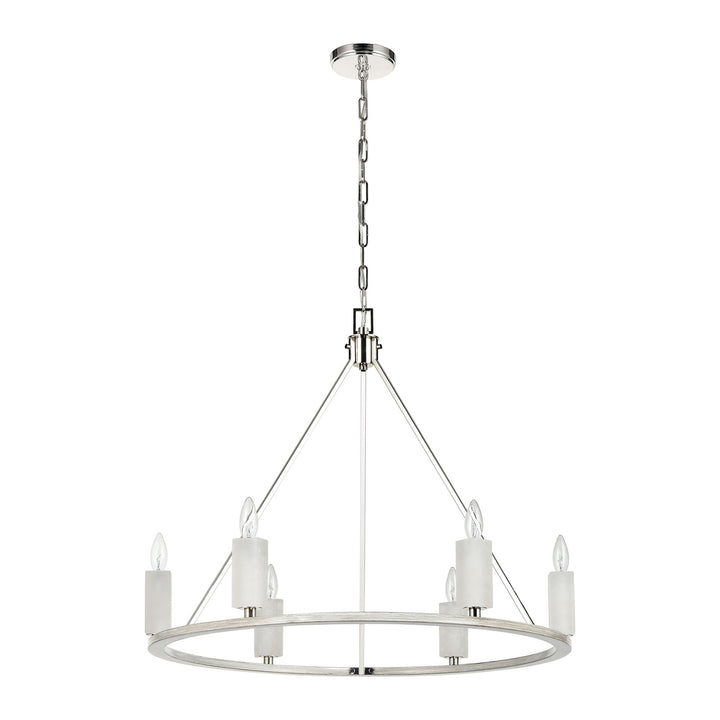 White Stone 30 Wide 6-Light Chandelier - Polished Nickel Image 2