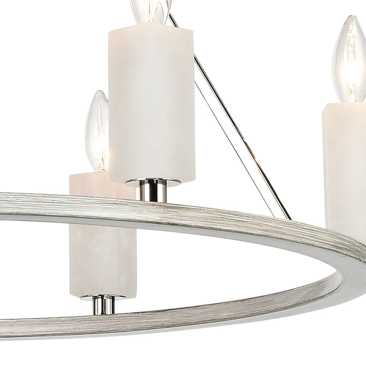 White Stone 30 Wide 6-Light Chandelier - Polished Nickel Image 3