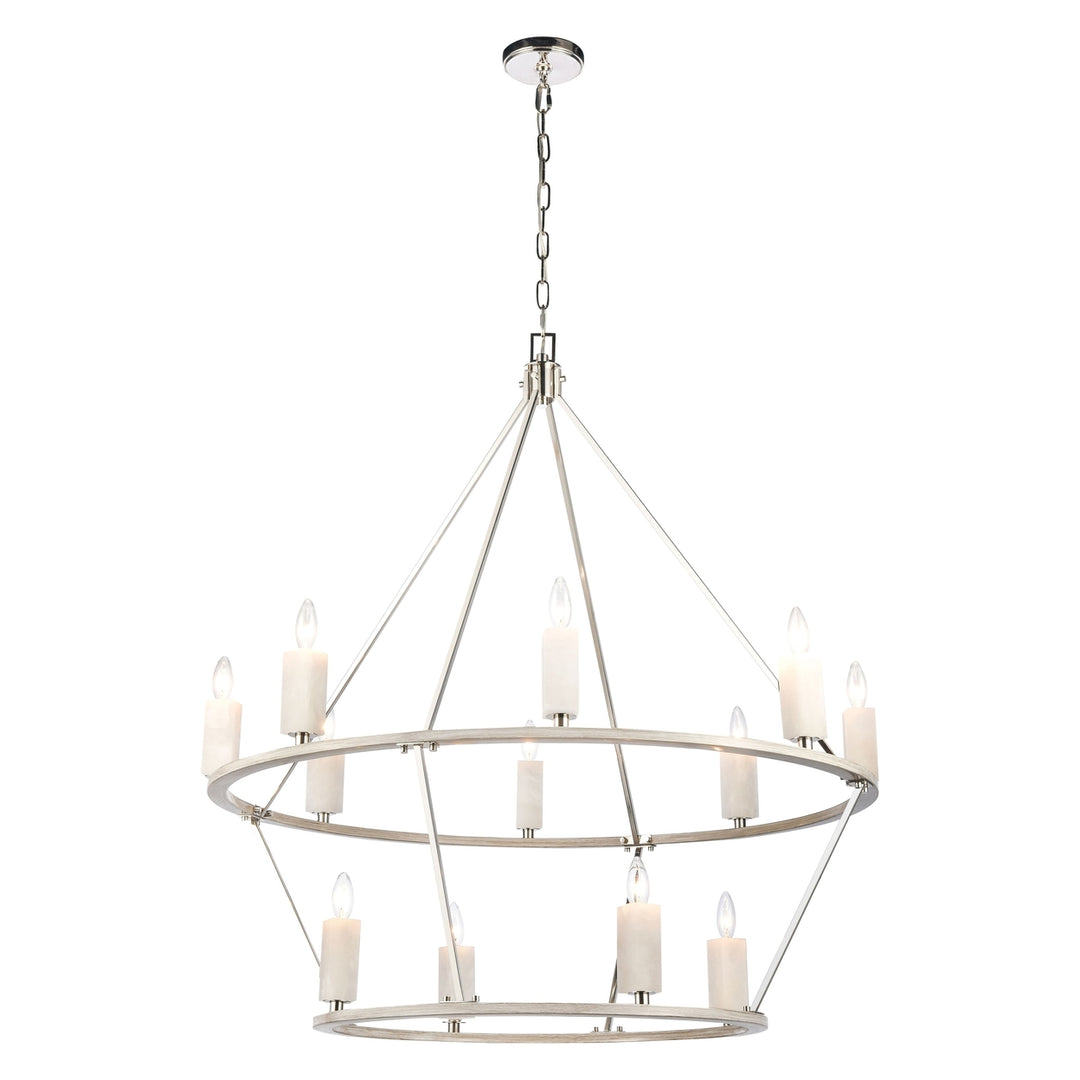 White Stone 40 Wide 12-Light Chandelier - Polished Nickel Image 1