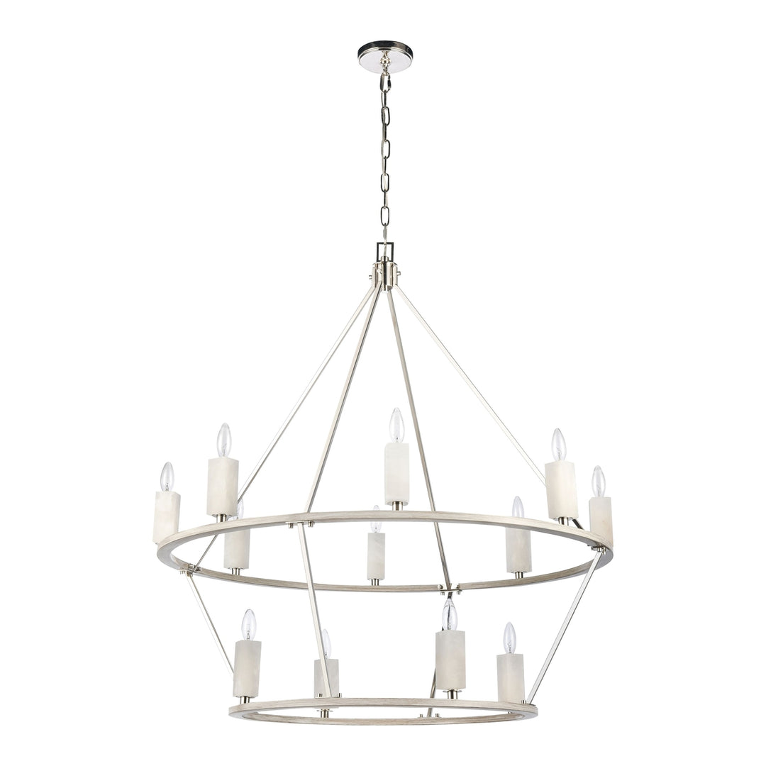 White Stone 40 Wide 12-Light Chandelier - Polished Nickel Image 2