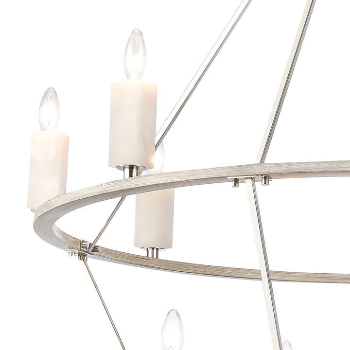 White Stone 40 Wide 12-Light Chandelier - Polished Nickel Image 3