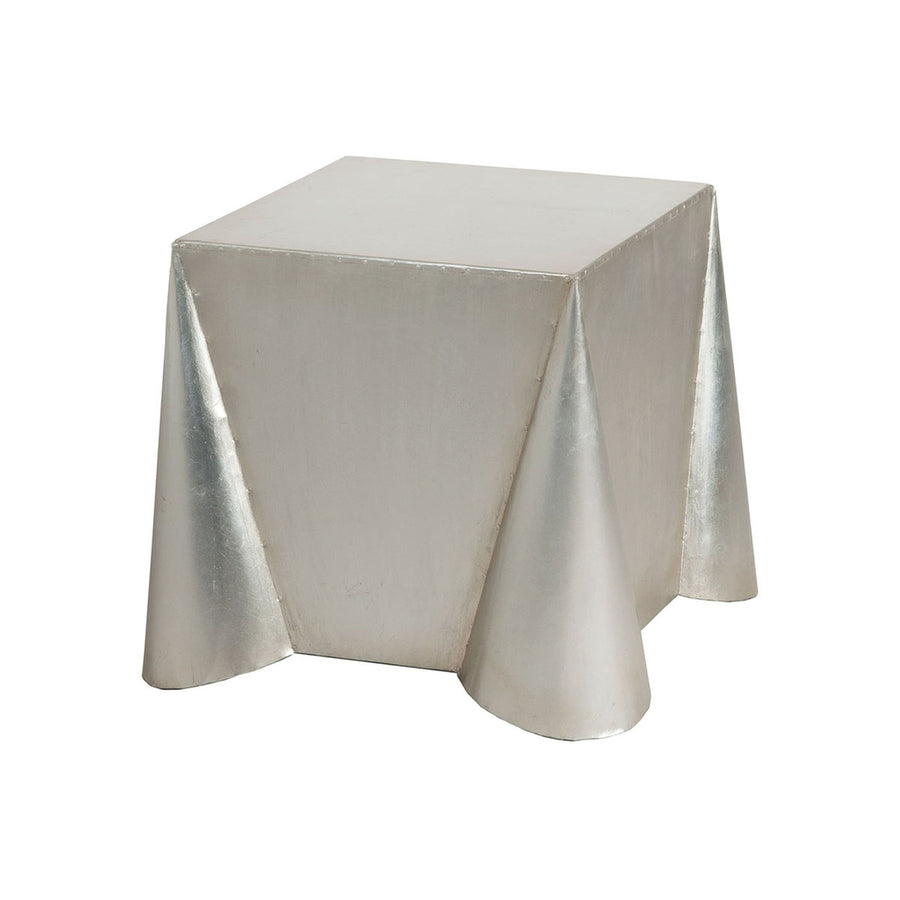 Tin Covered Side Table In Antique Silver Leaf Image 1