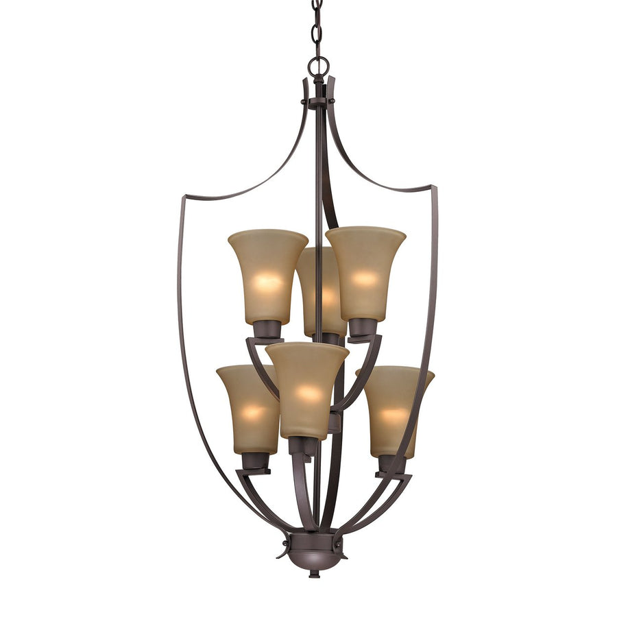 Foyer 6-Light Chandelier in Oil Rubbed Bronze with Light Amber Glass Image 1