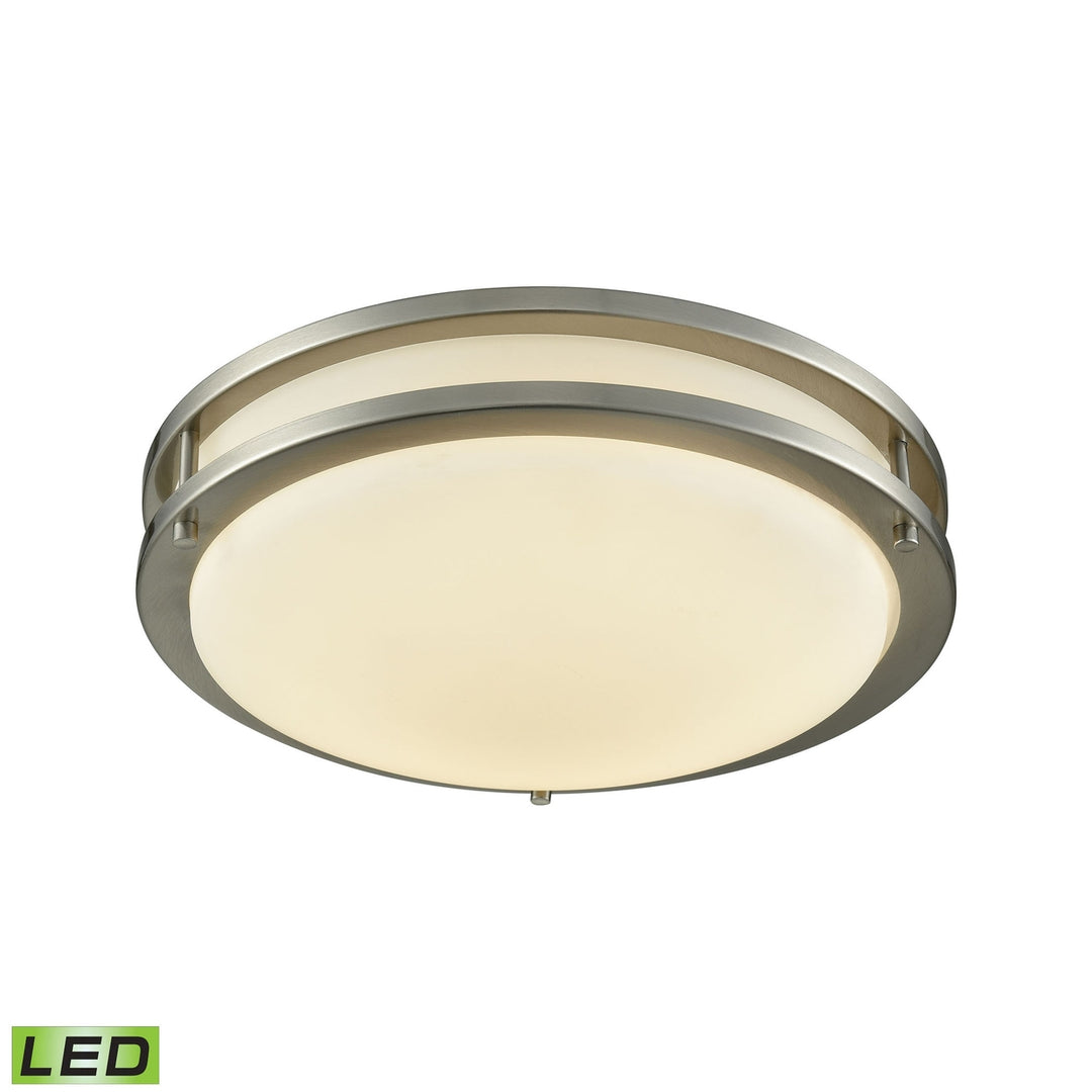 Clarion 11-inch LED Flush Mount in Brushed Nickel with a White Glass Diffuser Image 1