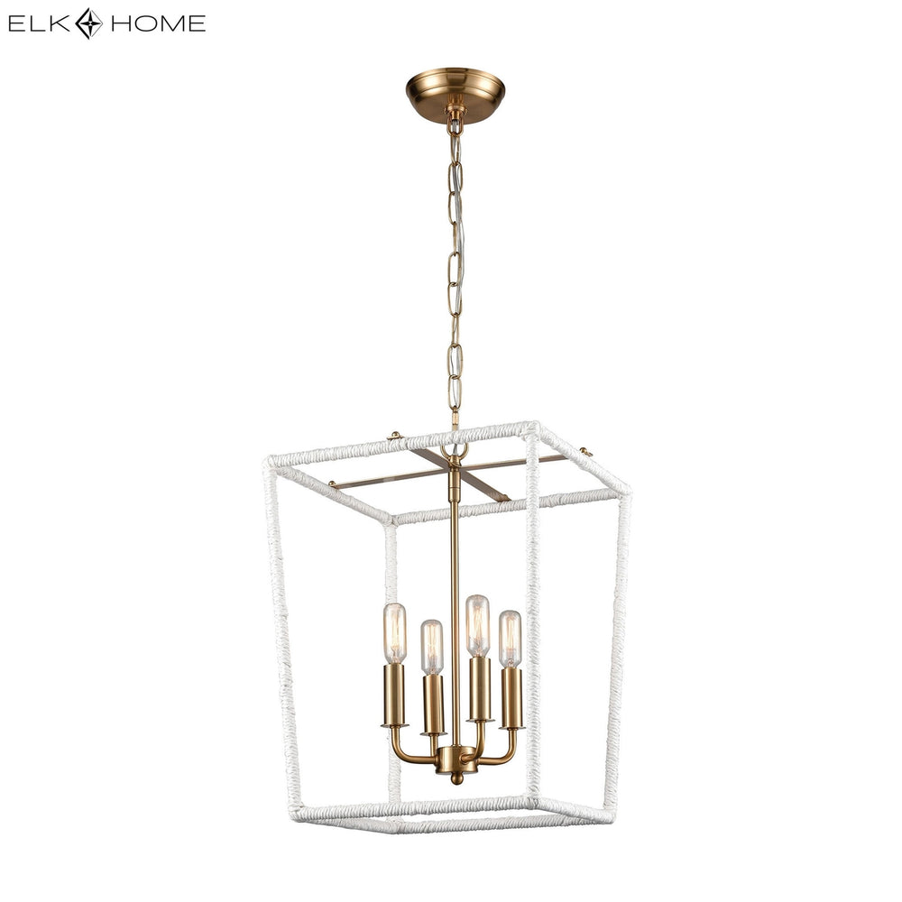 Kingdom 14 Wide 4-Light Pendant - Aged Brass with White Image 2