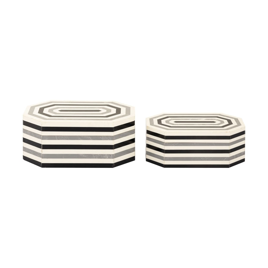 Octagonal Striped Box - Set of 2 White Image 1