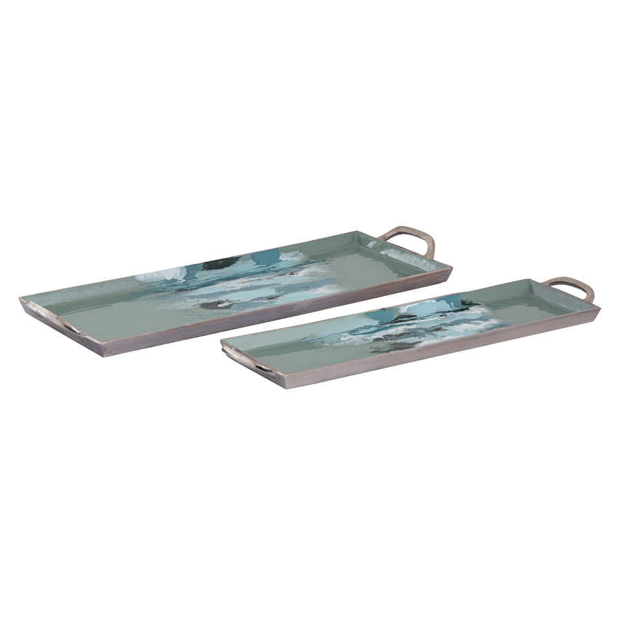 Spindrift Tray - Set of 2 Seafoam Green Enamel Image 1