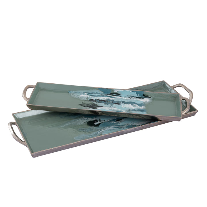 Spindrift Tray - Set of 2 Seafoam Green Enamel Image 5