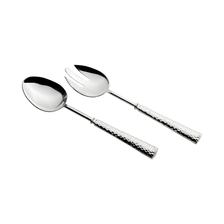 Salad Server Set with Hammered Silver Plated Image 1