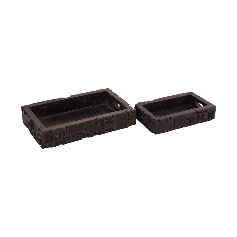 Carved Block Claded Trays (Set of 2) Image 1