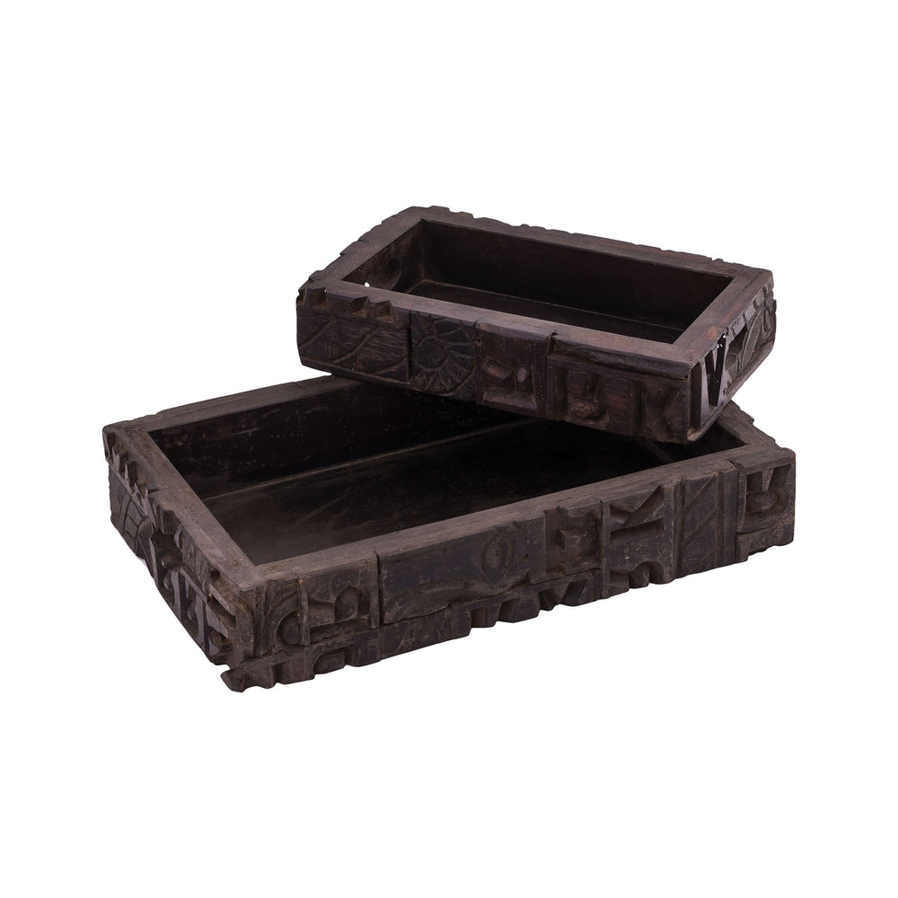 Carved Block Claded Trays (Set of 2) Image 2