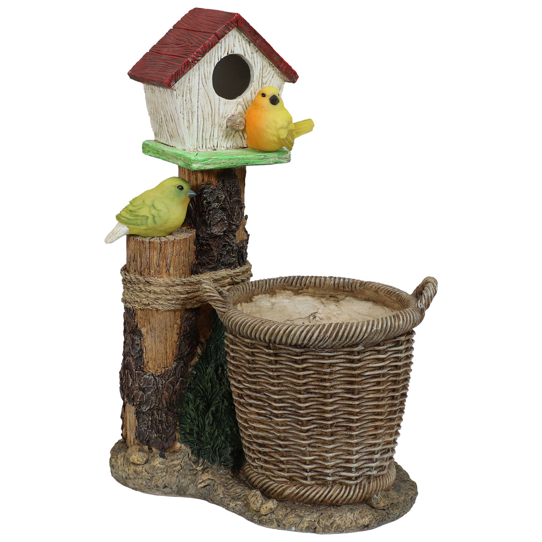 Sunnydaze Polyresin Bird House Planter Statue with Solar Lighted Birds Image 1