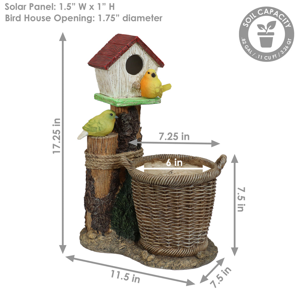 Sunnydaze Polyresin Bird House Planter Statue with Solar Lighted Birds Image 2