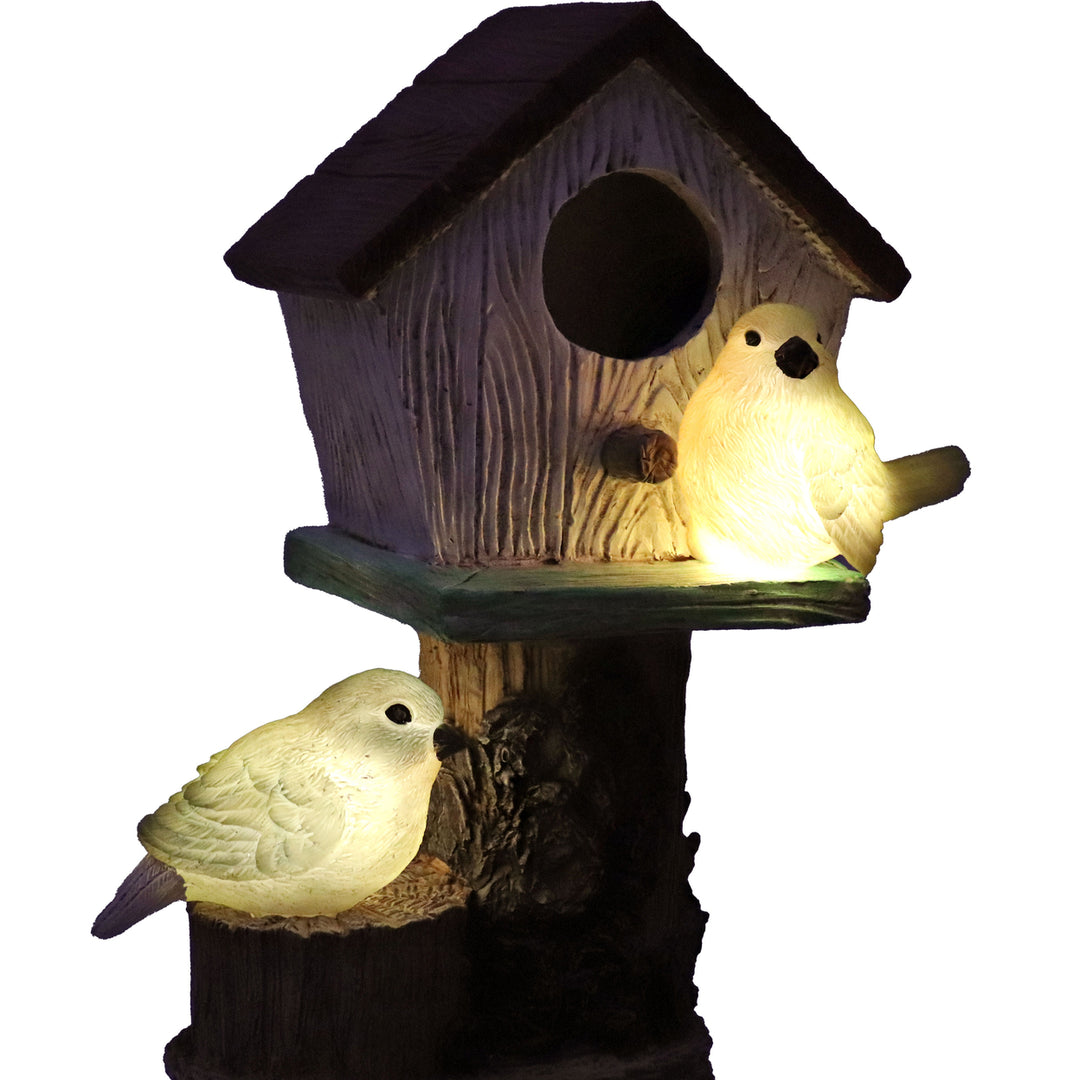 Sunnydaze Polyresin Bird House Planter Statue with Solar Lighted Birds Image 8