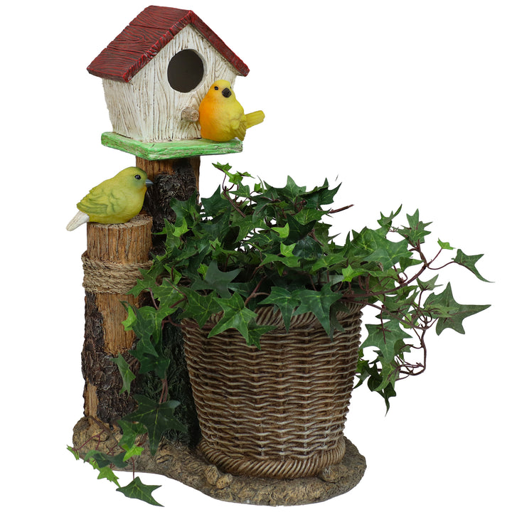 Sunnydaze Polyresin Bird House Planter Statue with Solar Lighted Birds Image 4