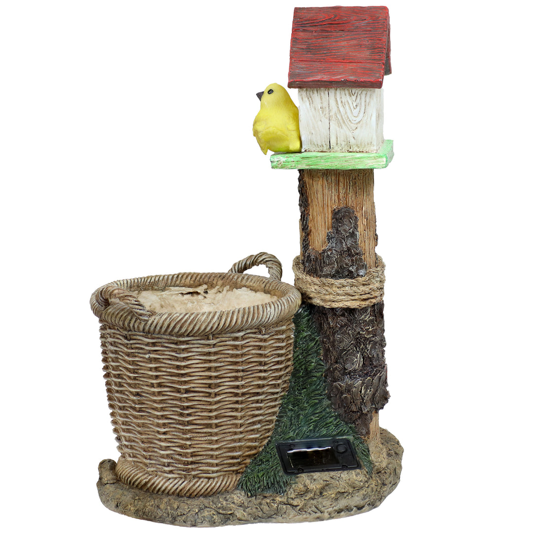 Sunnydaze Polyresin Bird House Planter Statue with Solar Lighted Birds Image 9