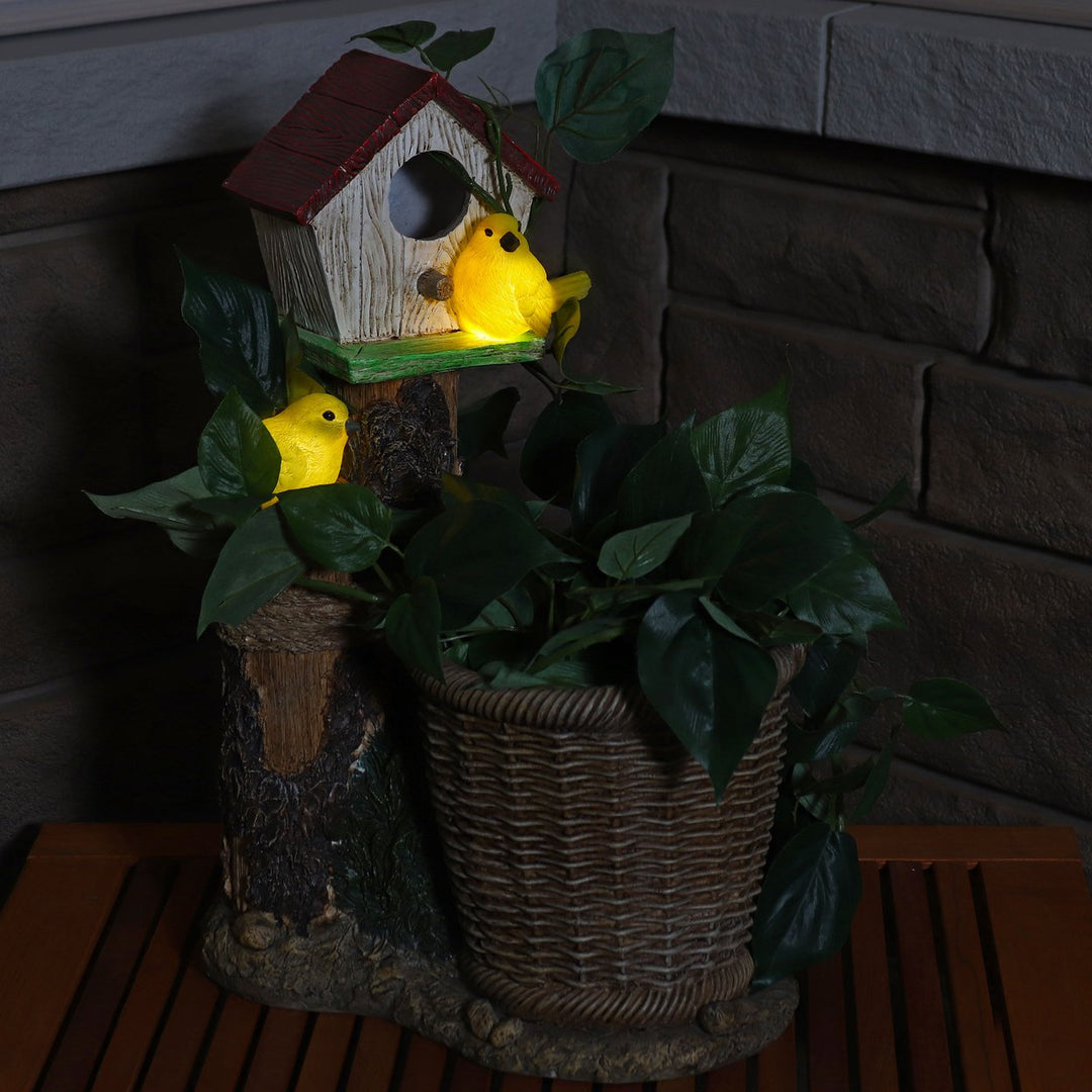 Sunnydaze Polyresin Bird House Planter Statue with Solar Lighted Birds Image 12